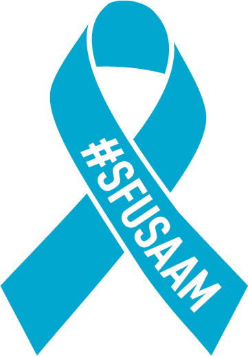 Teal ribbon that says #SFUSAAM
