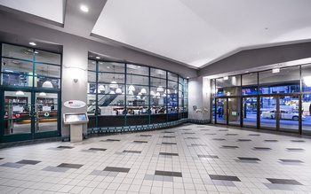 image of front of Belzberg Library from inside Harbour Centre building