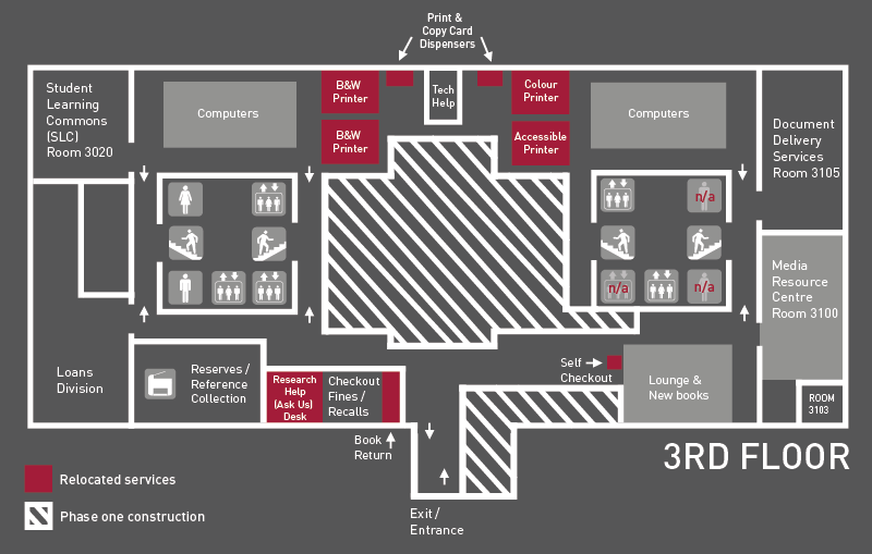 Plan of construction areas showing relocated services and temporary access routes.