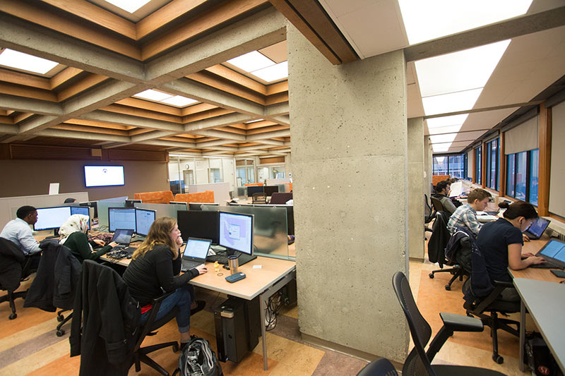 Photograph of the Research Commons showing students working at computers
