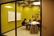 group study room with new paint, white board and mount for wall monitor