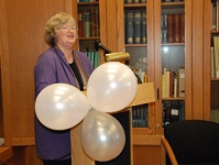 Lynn Copeland with balloons