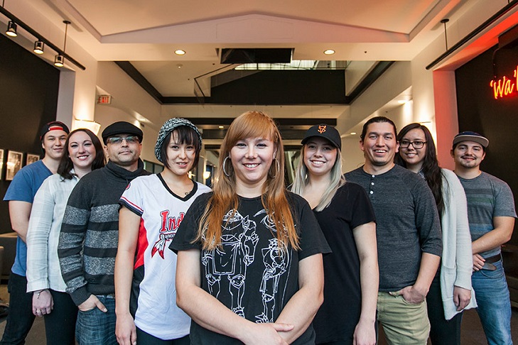 nine smiling students