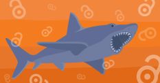 shark swimming among open access icons