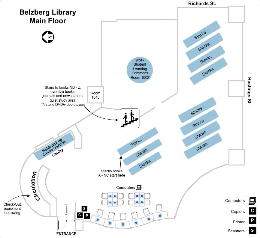 floorplan for belzberg library's main floor