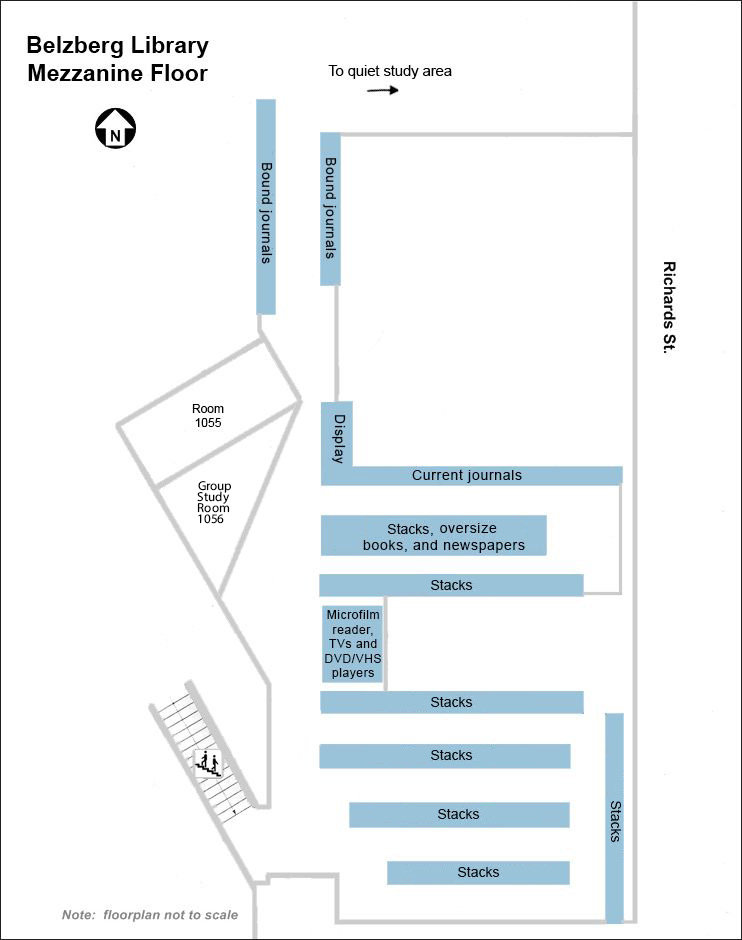floorplan for Belzberg Library's mezzanine floor