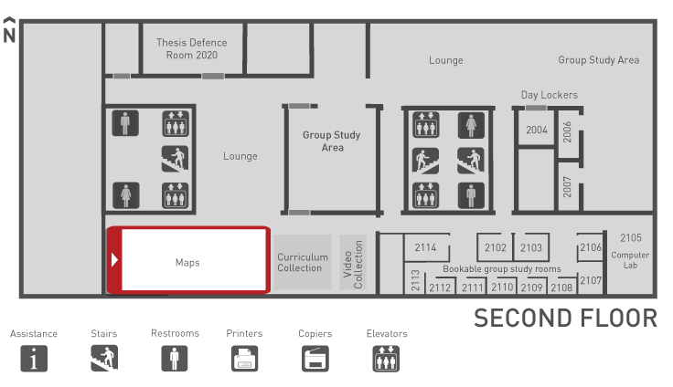 maps, data, and gis area on 2nd floor