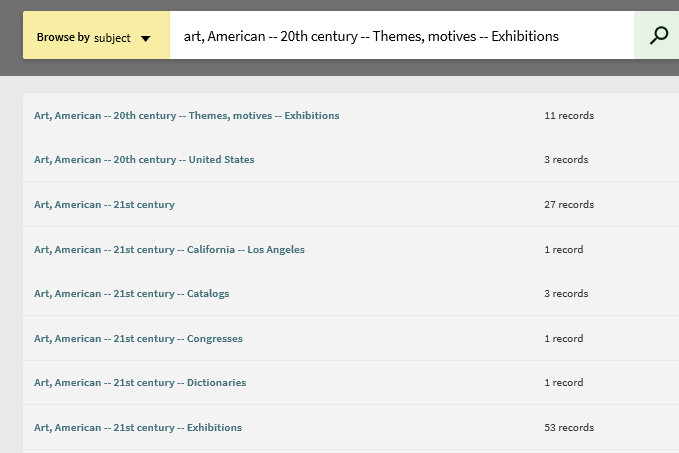 List of subject headings in library catalogue, starting with Art American - 20th century - themes, motives - exhibitions