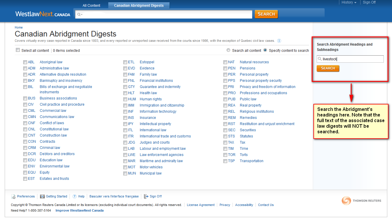 Search the CAD headings on the right. The full text of the associated case law digests will not be searched.