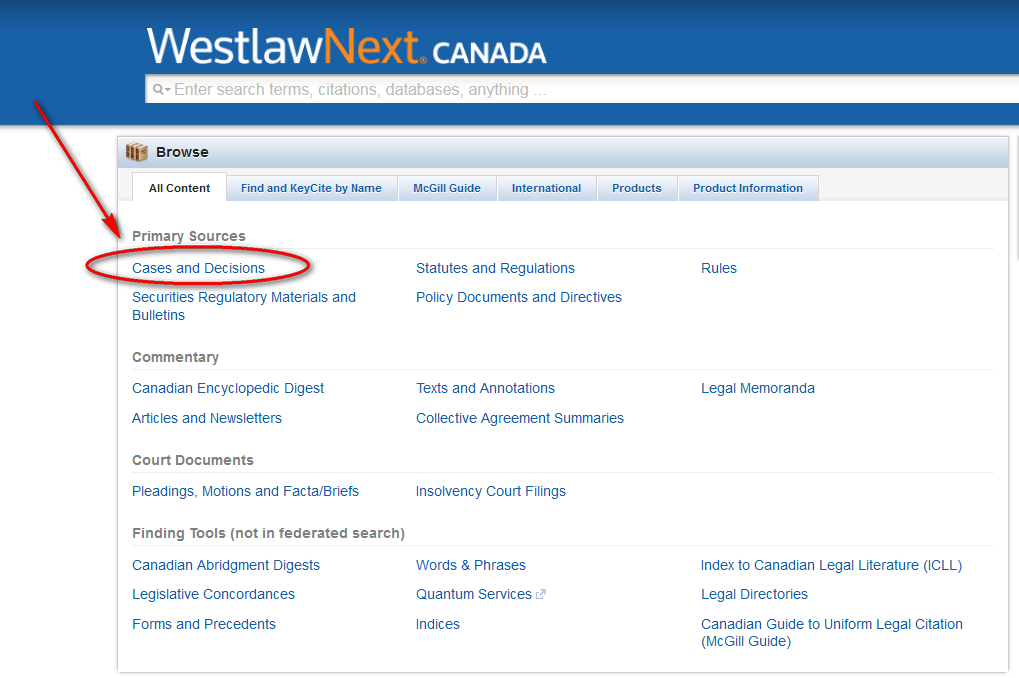 click on cases and decisions