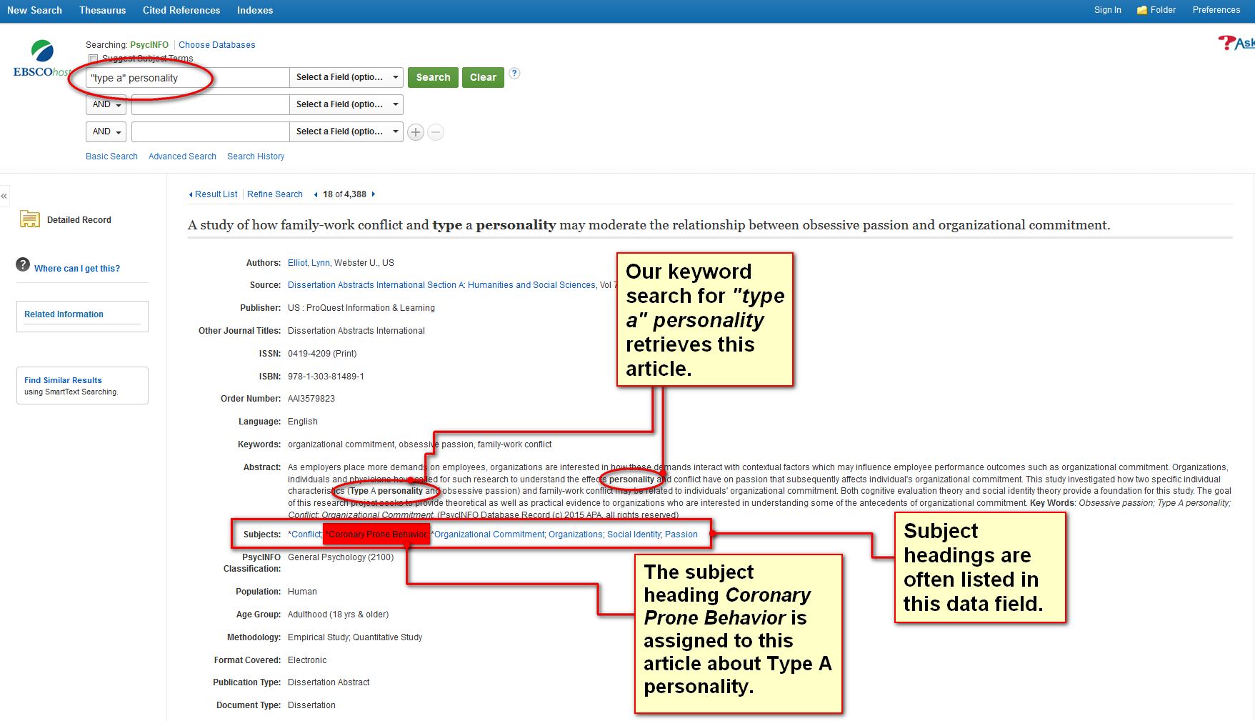 keyword search in Psycinfo