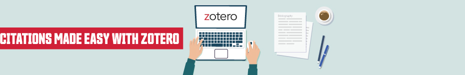 Zotero image on a laptop screen with a printed bibliography beside it