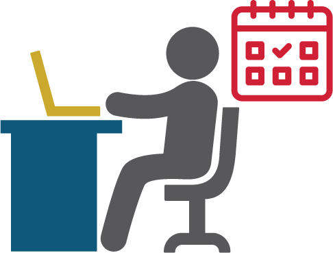 student at desk studying with calendar icon