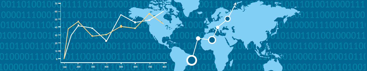 stylized map showing the earth with zeroes and ones