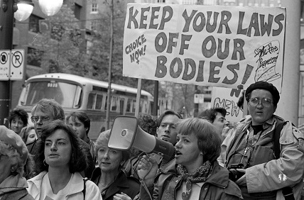 Group of individuals protesting new abortion bill