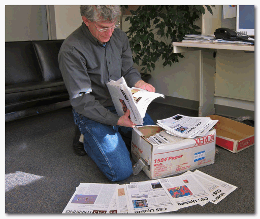 Barry Shell with documents destined for Summit