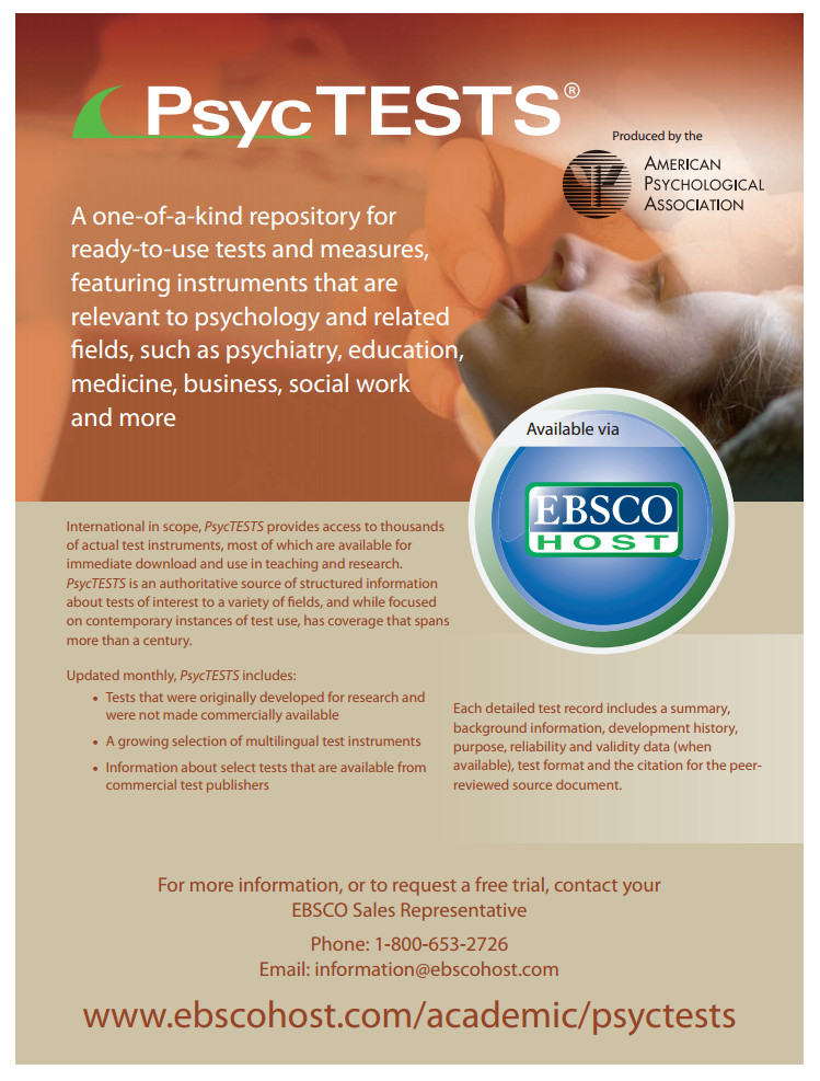 Flyer (PDF) describing PsycTESTS, from the EBSCO site.