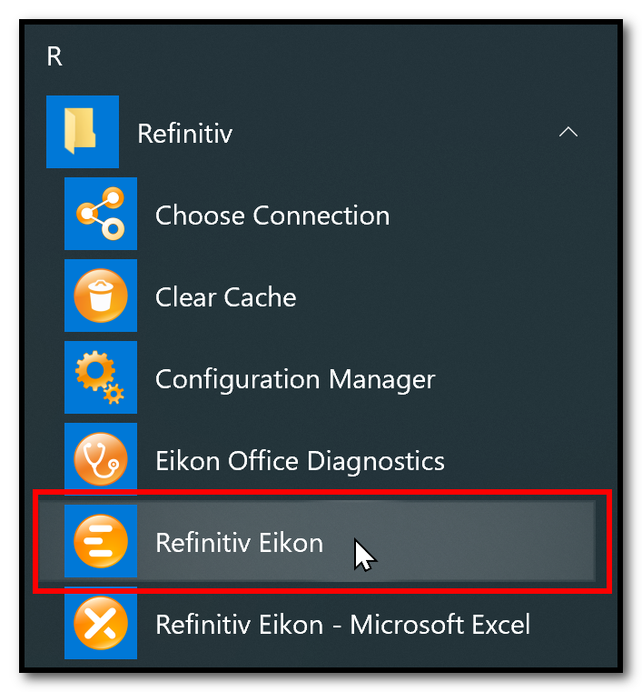 Select Refinitiv Eikon from menu