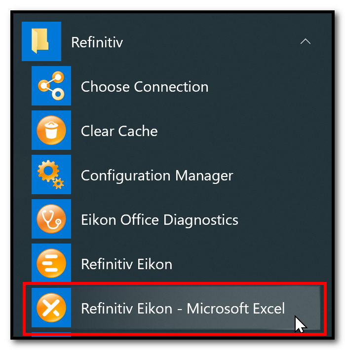 Thomson Reuters Eikon Microsoft Excel from the menu