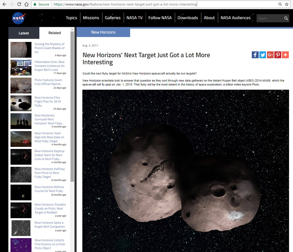 New Horizons' Next Target Just Got a Lot More Interesting: NASA webpage with image of space objects.