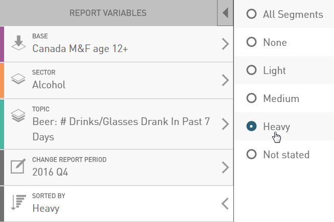 screen capture from Vividata showing the new sorted by function