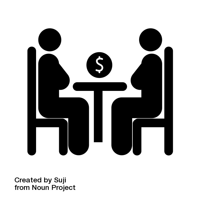 drawing showing two people negotiating at a table