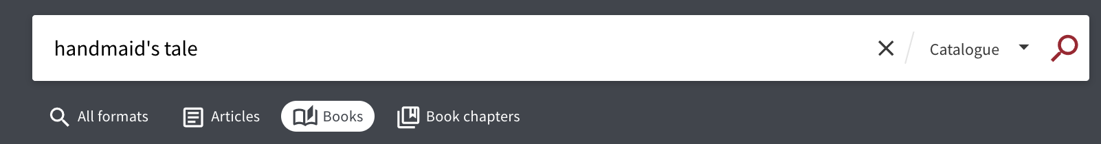 handmaid's tale in search box with books filter button selected