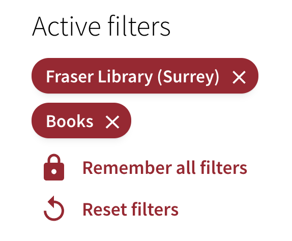 Active filters for books in the Fraser Library
