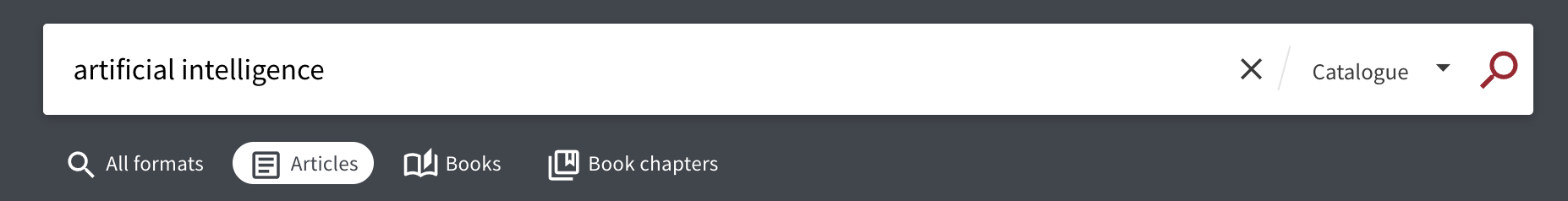 artificial intelligence in the search box with the articles filter button selected