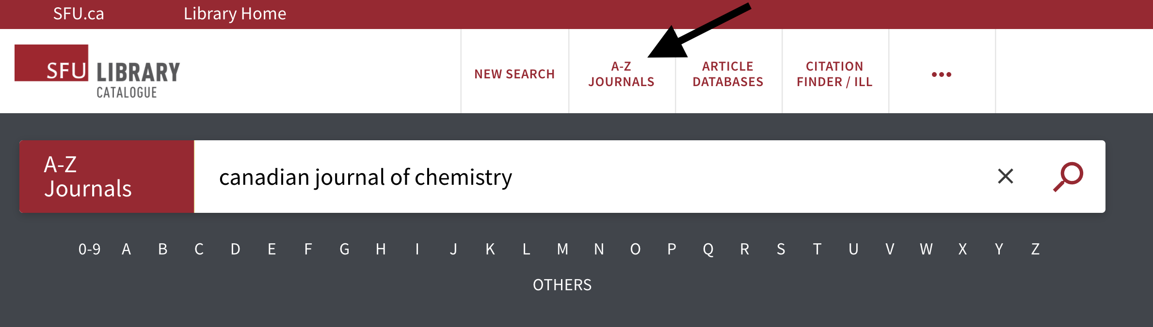 Journals AZ search option