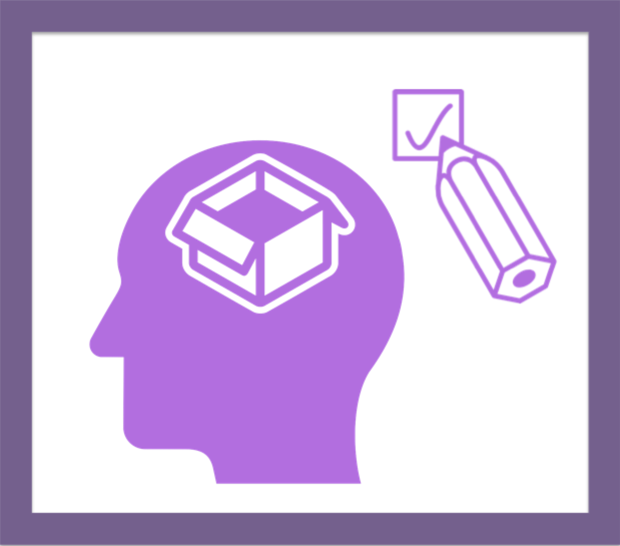 Line drawing of a head with an image of a box inserted, and another image of a pencil checking off a box.