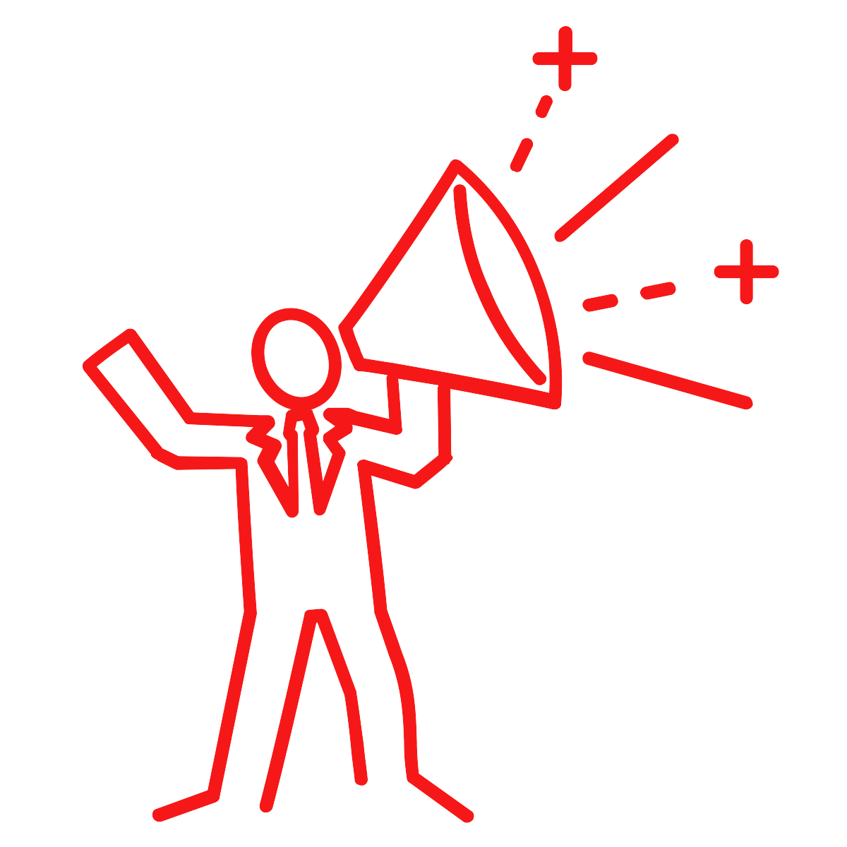 line drawing of a person speaking through a megaphone