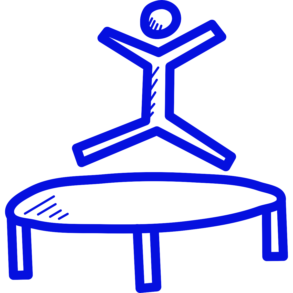 Line drawing of a person jumping on a trampoline