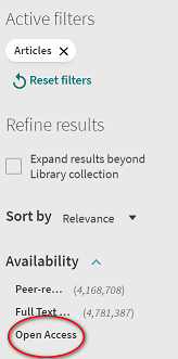 Open Access filter in SFU library catalogue