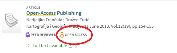 Open Access indicator in SFU library catalogue
