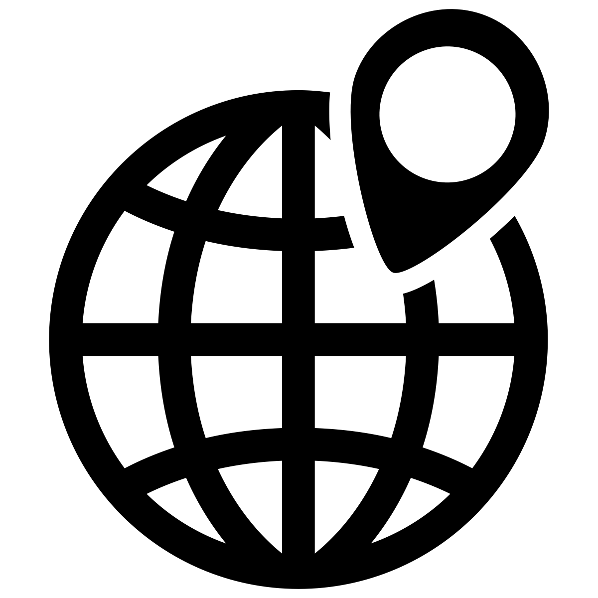 line drawing of a globe with a location marker