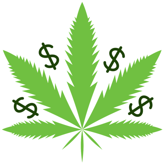 Image of a cannabis leaf with dollar signs interspersed between the leaves