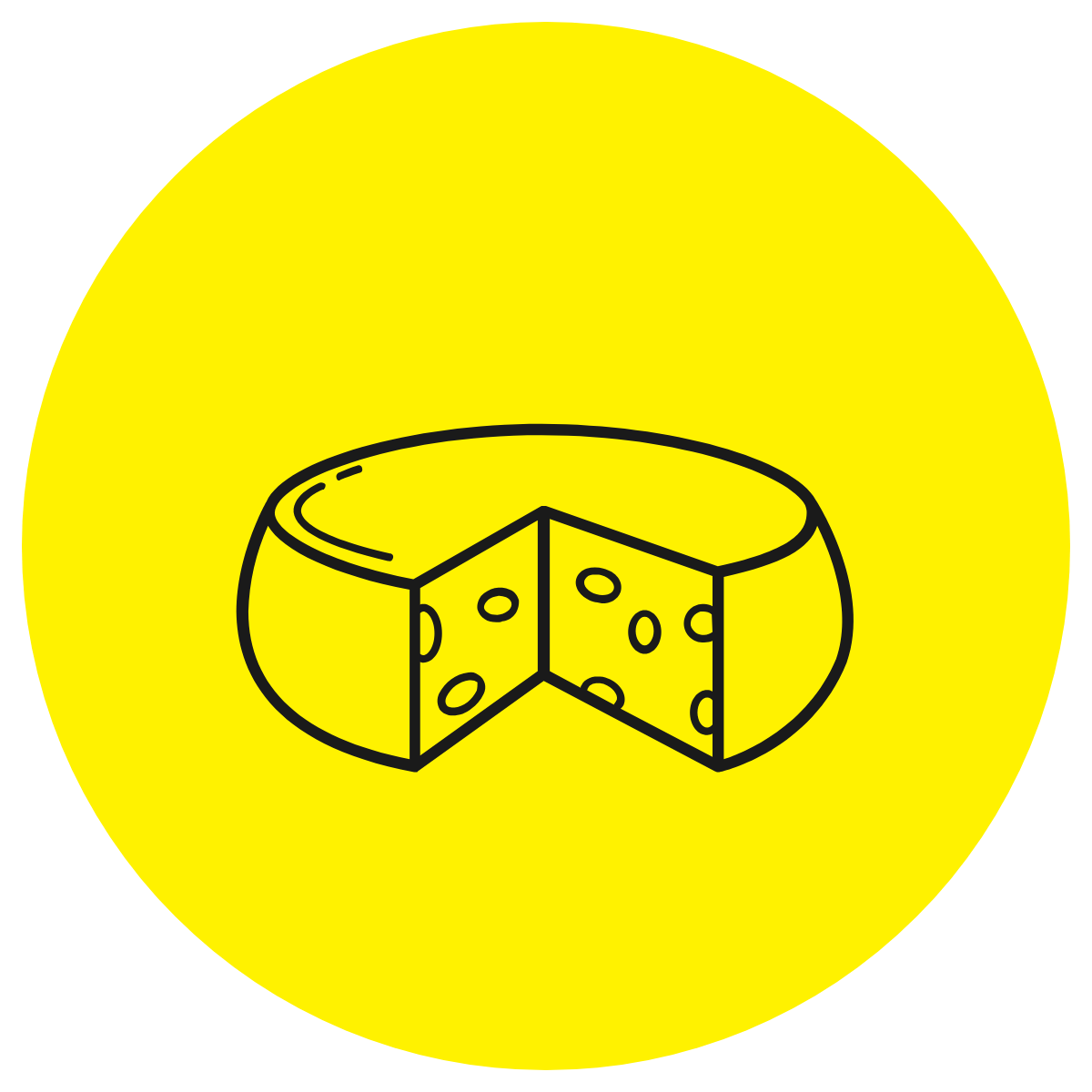 Line drawing of a block of cheese with a yellow background