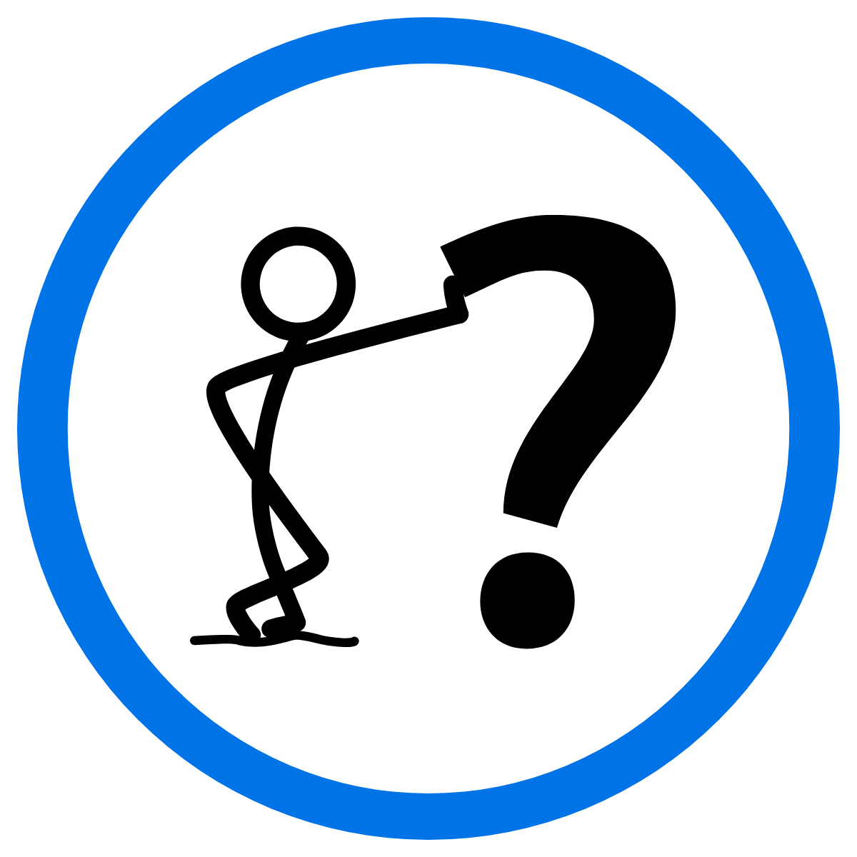 Line drawing of a stick figure next to a question mark