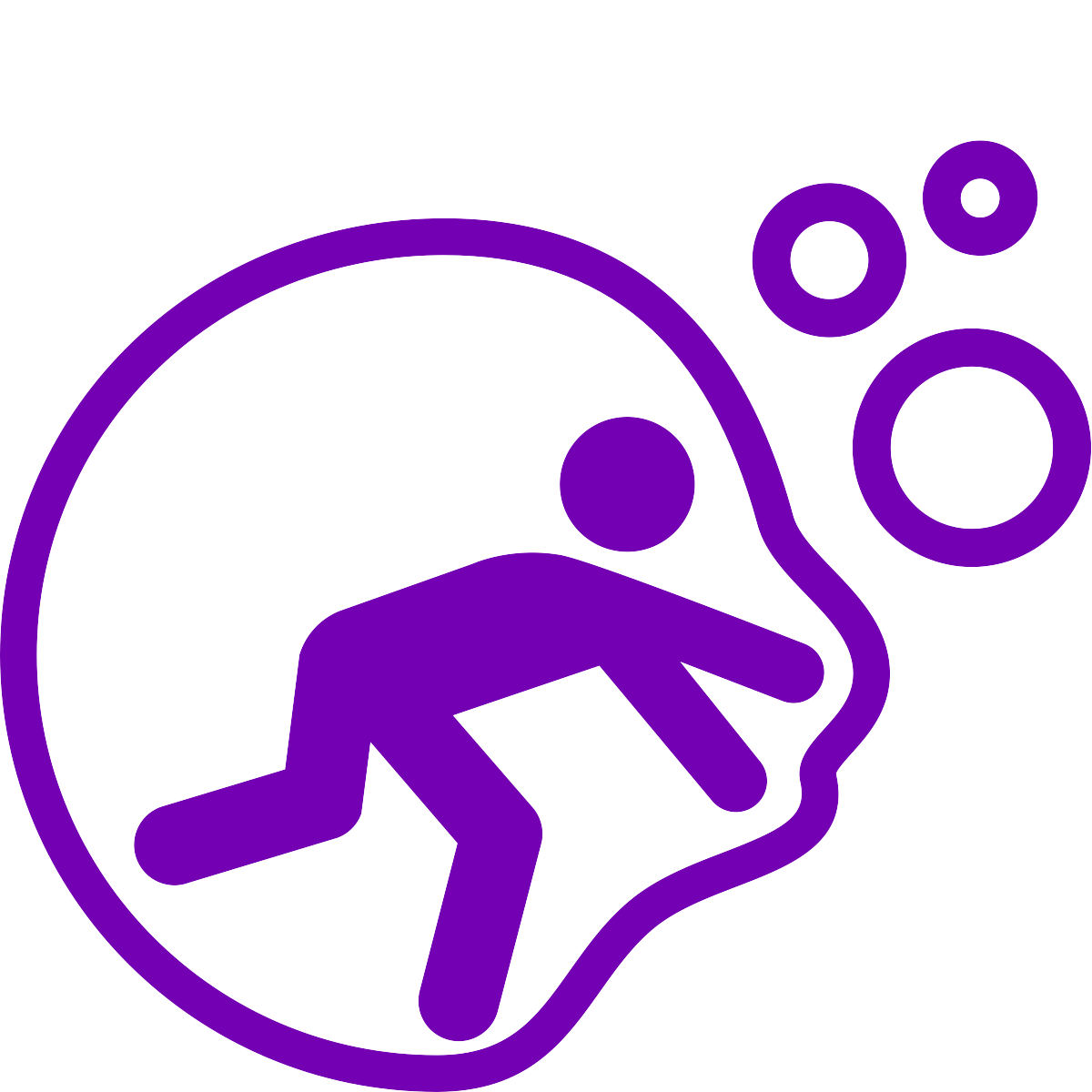 purple line drawing of a person inside a bubble