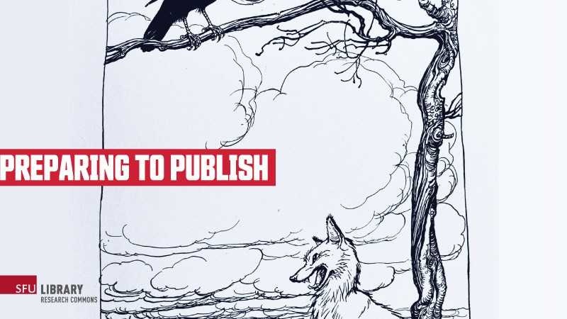 Preparing to publish A line drawing of the fox and the crow from Aesop's Fables.