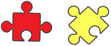 Two small puzzle pieces - showing the connection between Opinions and Purchases