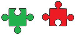 Two small puzzle pieces - showing the connection between Activities and Opinions