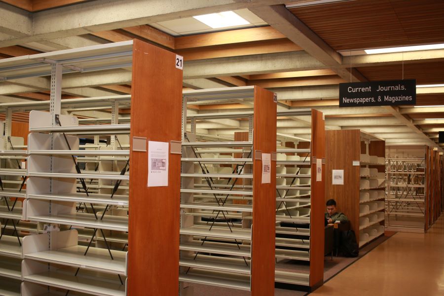 picture of the old empty stacks and sign