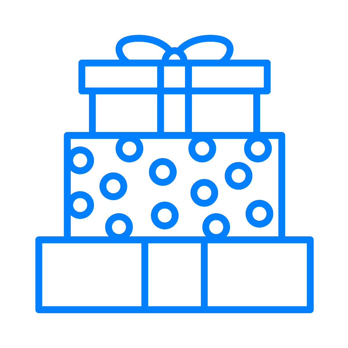 line drawing of a stack of wrapped gifts - colour is blue