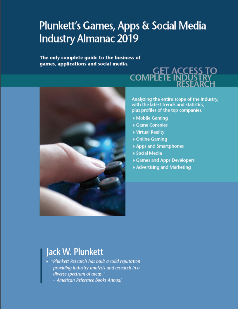 Cover of Plunkett's Games, Apps & Social Media volume. Links through to fulltext copy.
