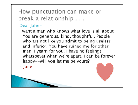 "Dear John" love letter - letter from Jane to John describing how much she loves him