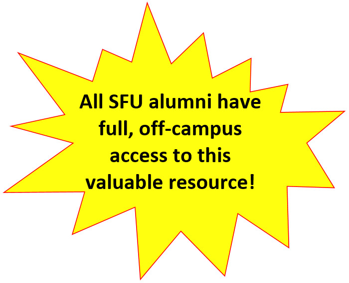 Yellow star with text: All SFU alumni have full, off-campus access to this valuable resource!