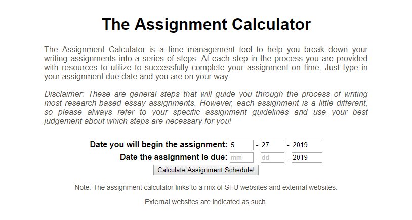 Screen capture of assignment calculator - text provided below in screen reader friendly format