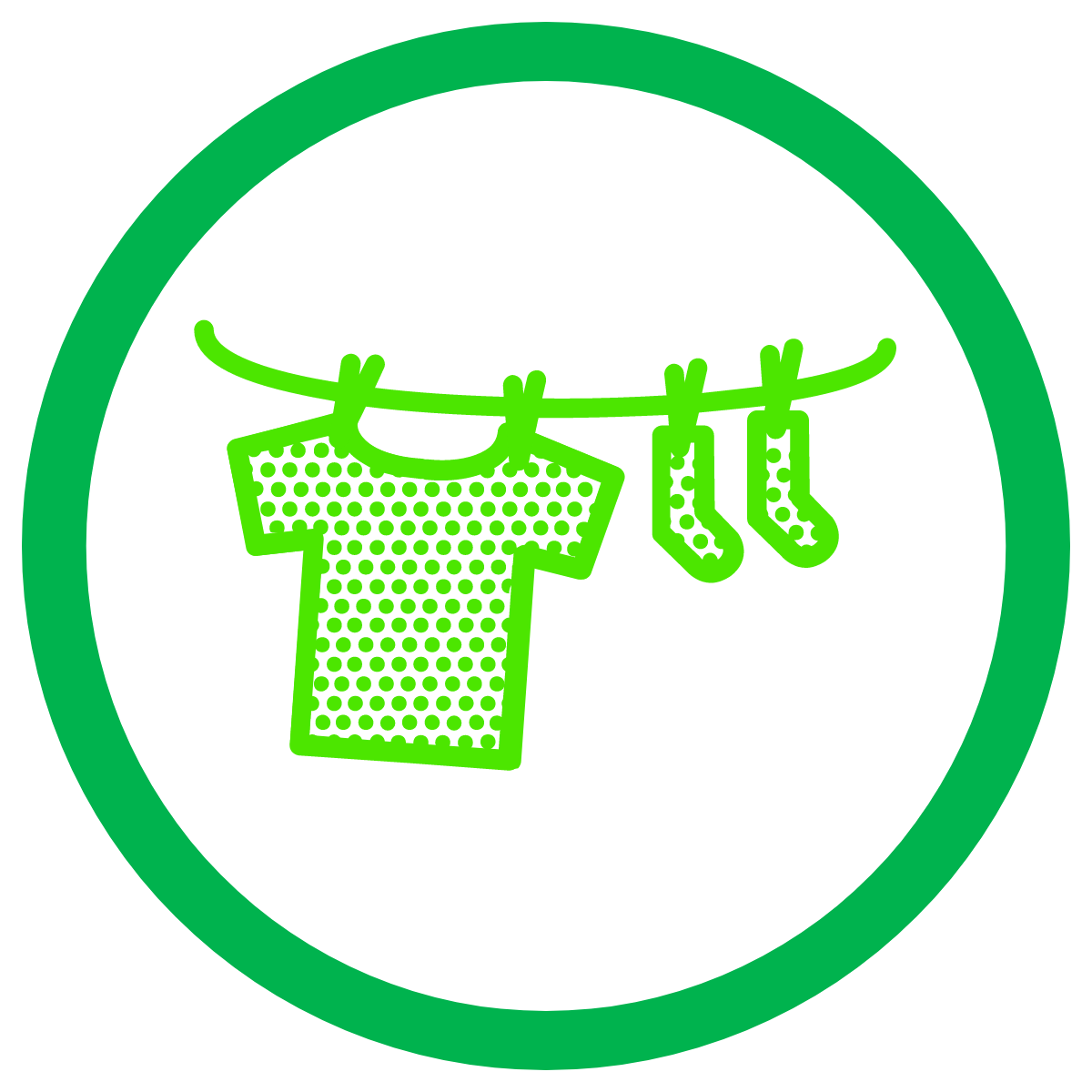 line drawing of green-coloured clothing on a clothesline